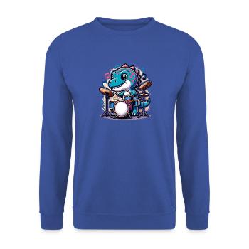 Cool T-Rex Dinosaur Drummer - Unisex Sweatshirt - royal blue - Front - Alina (178cm) & Michal (187cm)
