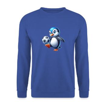 Pinguin Vogel Fussballspieler Ball Champion Fan - Unisex Pullover - Royalblau - Vorne - Alina (178cm) & Michal (187cm)
