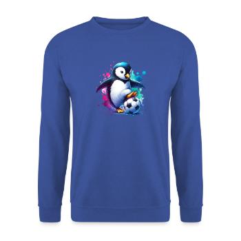 Pinguin Vogel Fußballspieler Ball Champion Fan - Unisex Pullover - Royalblau - Vorne - Alina (178cm) & Michal (187cm)
