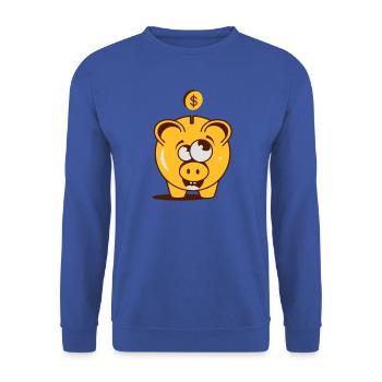 lustiges Sparschwein mit einem Dollar - Unisex Pullover - Royalblau - Vorne - Alina (178cm) & Michal (187cm)