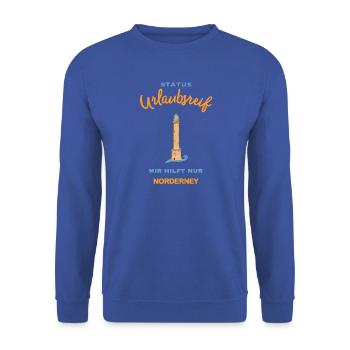 Norderneyer Leuchtturm, Urlaubsreif, Nordsee - Unisex Pullover - Royalblau - Vorne - Alina (178cm) & Michal (187cm)