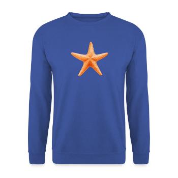 Orangener Seestern Stranddesign - Unisex Pullover - Royalblau - Vorne - Alina (178cm) & Michal (187cm)