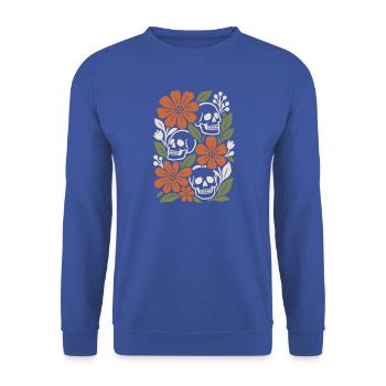 Retro-Blumenschädel im Herbst - Unisex Pullover - Royalblau - Vorne - Alina (178cm) & Michal (187cm)