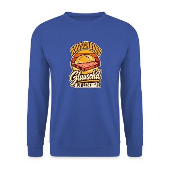 Augschburg Gluuschd Leberkäs - Unisex Pullover - Royalblau - Vorne - Alina (178cm) & Michal (187cm)