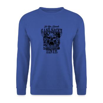 ✒ Totenkopf Tattoo > Niemals Ganz Nackt - Unisex Pullover - Royalblau - Vorne - Alina (178cm) & Michal (187cm)