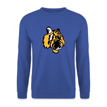 Tigergesicht Cartoon-Maskottchen 28 - Unisex Pullover - Royalblau - Vorne - Alina (178cm) & Michal (187cm)