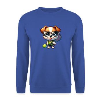 Lustiger Hund Tennis Spieler Racket Ball - Unisex Pullover - Royalblau - Vorne - Alina (178cm) & Michal (187cm)