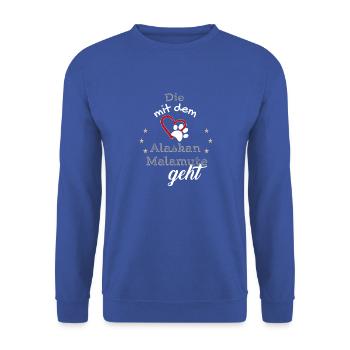 Die mit dem Alaskan Malamute geht Hund Geschenk - Unisex Pullover - Royalblau - Vorne - Alina (178cm) & Michal (187cm)
