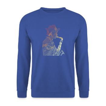 Retro Saxophonspieler Skizze - Unisex Pullover - Royalblau - Vorne - Alina (178cm) & Michal (187cm)