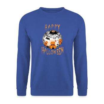 Halloween mit Kürbissen Fledermäusen Spinnen - Unisex Pullover - Royalblau - Vorne - Alina (178cm) & Michal (187cm)