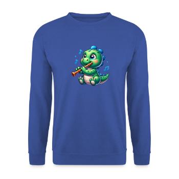 Cute Dino Playing Flute Design - Unisex Sweatshirt - royal blue - Front - Alina (178cm) & Michal (187cm)