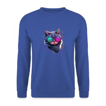 Retrowave Cat - Design de chat - Sweat-shirt Unisexe - bleu royal - Devant - Alina (178cm) & Michal (187cm)