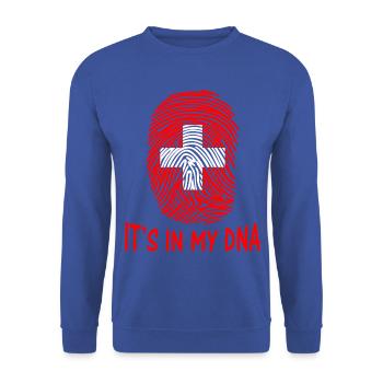Flagge der Schweiz ist es in meiner DNA Schweiz Suisse - Unisex Pullover - Royalblau - Vorne - Alina (178cm) & Michal (187cm)