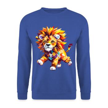Geometrischer Löwe in Farbenpracht - Unisex Pullover - Royalblau - Vorne - Alina (178cm) & Michal (187cm)