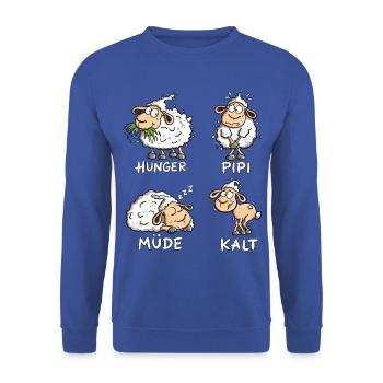 Hunger Müde Kalt Schafe Spruch Tierhumor - Unisex Pullover - Royalblau - Vorne - Alina (178cm) & Michal (187cm)