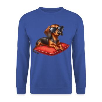 Dackelwelpe mit Sonnenbrille - Unisex Pullover - Royalblau - Vorne - Alina (178cm) & Michal (187cm)