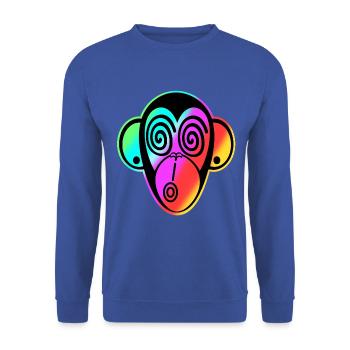 Schmooze Monkey classic design: RAINBOW MONKEYHEAD - Unisex Sweatshirt - royal blue - Front - Alina (178cm) & Michal (187cm)