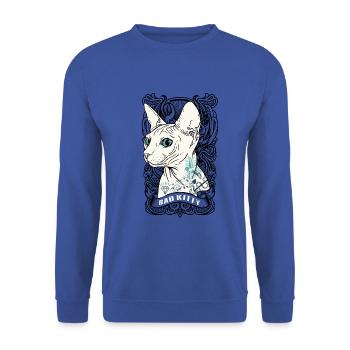 Geschenk Katze Mieze Haustier Geschenkidee - Unisex Pullover - Royalblau - Vorne - Alina (178cm) & Michal (187cm)