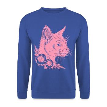 rosa Katze mit Blumen - Unisex Pullover - Royalblau - Vorne - Alina (178cm) & Michal (187cm)