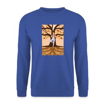 Lifestyle Yoga – Baumhaltung, Balance - Unisex Pullover - Royalblau - Vorne - Alina (178cm) & Michal (187cm)
