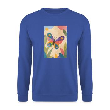 Bunter Schmetterling im Naturgarten - Unisex Pullover - Royalblau - Vorne - Alina (178cm) & Michal (187cm)