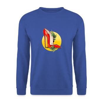 Roter Highheel mit Blattakzent - Unisex Pullover - Royalblau - Vorne - Alina (178cm) & Michal (187cm)