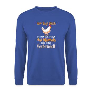 Hühnerflüsterer Huhn Hühnerhalter Hühner - Unisex Pullover - Royalblau - Vorne - Alina (178cm) & Michal (187cm)