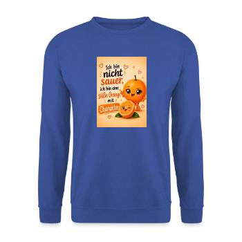 Orange mit Charakter - Unisex Pullover - Royalblau - Vorne - Alina (178cm) & Michal (187cm)