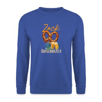 Aufgebrezelt  - Unisex Pullover - Royalblau - Vorne - Alina (178cm) & Michal (187cm)