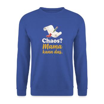 Chaos? Mama kann das. – Liste, Stift und Socke - Unisex Pullover - Royalblau - Vorne - Alina (178cm) & Michal (187cm)