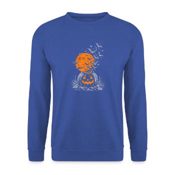 Kürbislaterne mit Fledermausschwarm - Unisex Pullover - Royalblau - Vorne - Alina (178cm) & Michal (187cm)