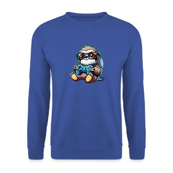 Funny Nerd Sloth Gamer PC Design - Unisex Sweatshirt - royal blue - Front - Alina (178cm) & Michal (187cm)