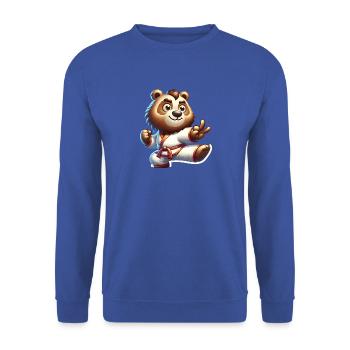 Karate Bär im Gi mit Friedenszeichen - Unisex Pullover - Royalblau - Vorne - Alina (178cm) & Michal (187cm)