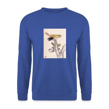 Chinesische Malerei gelber Vogel - Unisex Pullover - Royalblau - Vorne - Alina (178cm) & Michal (187cm)