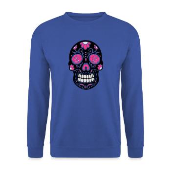 Totenkopf, Totenschädel, sugar skull - Unisex Pullover - Royalblau - Vorne - Alina (178cm) & Michal (187cm)