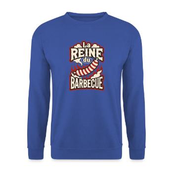 Queen of Barbecue: Wurst im Feuer - Unisex Pullover - Royalblau - Vorne - Alina (178cm) & Michal (187cm)