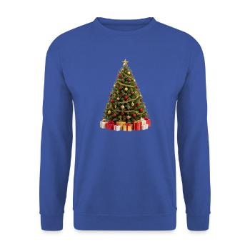 Goldener Weihnachtsbaum und verschiedene Geschenke - Unisex Pullover - Royalblau - Vorne - Alina (178cm) & Michal (187cm)