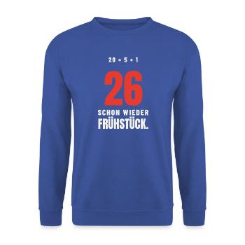Dart 26 – Schon wieder Frühstück - Unisex Pullover - Royalblau - Vorne - Alina (178cm) & Michal (187cm)