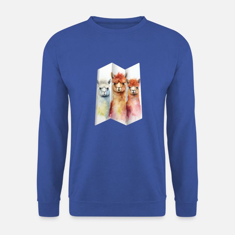 3 gefaltete Alpakas bunt Aquarell Gemälde - Unisex Pullover - Royalblau