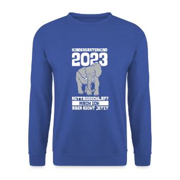 Elefant Kita Kindergarten 2023 - Unisex Pullover - Royalblau - Vorne - Alina (178cm) & Michal (187cm)