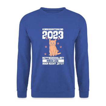 Katze Kita Kindergarten 2023 - Unisex Pullover - Royalblau - Vorne - Alina (178cm) & Michal (187cm)
