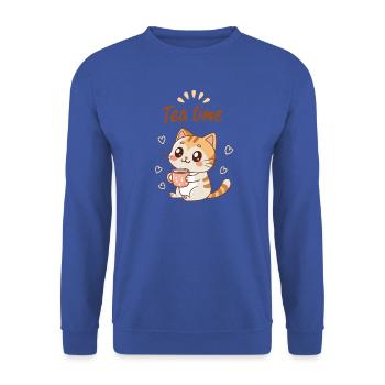 Cute Cat Tea Time Süße Gemütlich - Unisex Pullover - Royalblau - Vorne - Alina (178cm) & Michal (187cm)