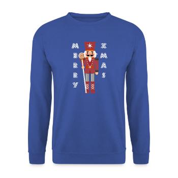 Weihnachtlicher Nussknacker Merry XMAS  dunkelrot - Unisex Pullover - Royalblau - Vorne - Alina (178cm) & Michal (187cm)