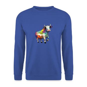 Kuh Zeichnung Regenbogen - Unisex Pullover - Royalblau - Vorne - Alina (178cm) & Michal (187cm)