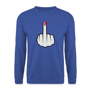 Frauen Mittelfinger Nagellack - Unisex Pullover - Royalblau - Vorne - Alina (178cm) & Michal (187cm)