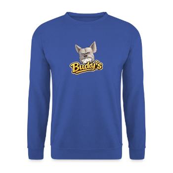 Buddy's Bulldog Maskenheld - Unisex Pullover - Royalblau - Vorne - Alina (178cm) & Michal (187cm)
