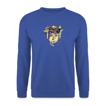 Abstrakter Gedankensalat - Kopf Art Design - Unisex Pullover - Royalblau - Vorne - Alina (178cm) & Michal (187cm)