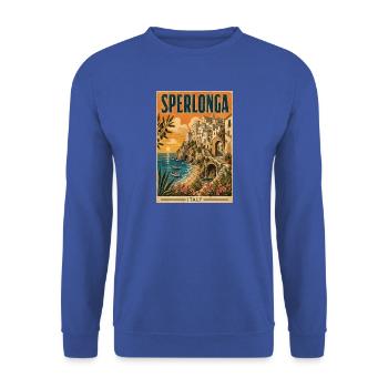 Entdecken Sie die italienische Strandstadt Sperlonga in Italien - Unisex Pullover - Royalblau - Vorne - Alina (178cm) & Michal (187cm)