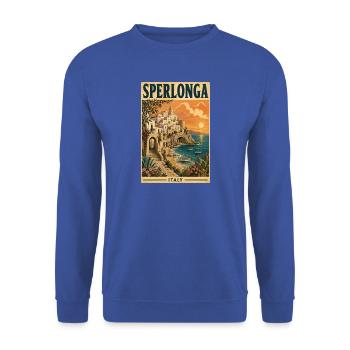 Erleben Sie die italienische Strandstadt Sperlonga, Italien - Unisex Pullover - Royalblau - Vorne - Alina (178cm) & Michal (187cm)