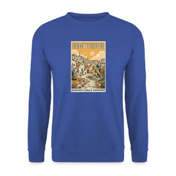 Erleben Sie die antike Steinstadt Matera in Italien - Unisex Pullover - Royalblau - Vorne - Alina (178cm) & Michal (187cm)